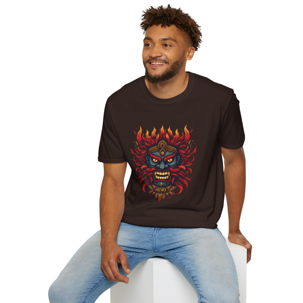 Flaming Demon Mask T-Shirt — Fierce Tattoo-Style Graphic Tee