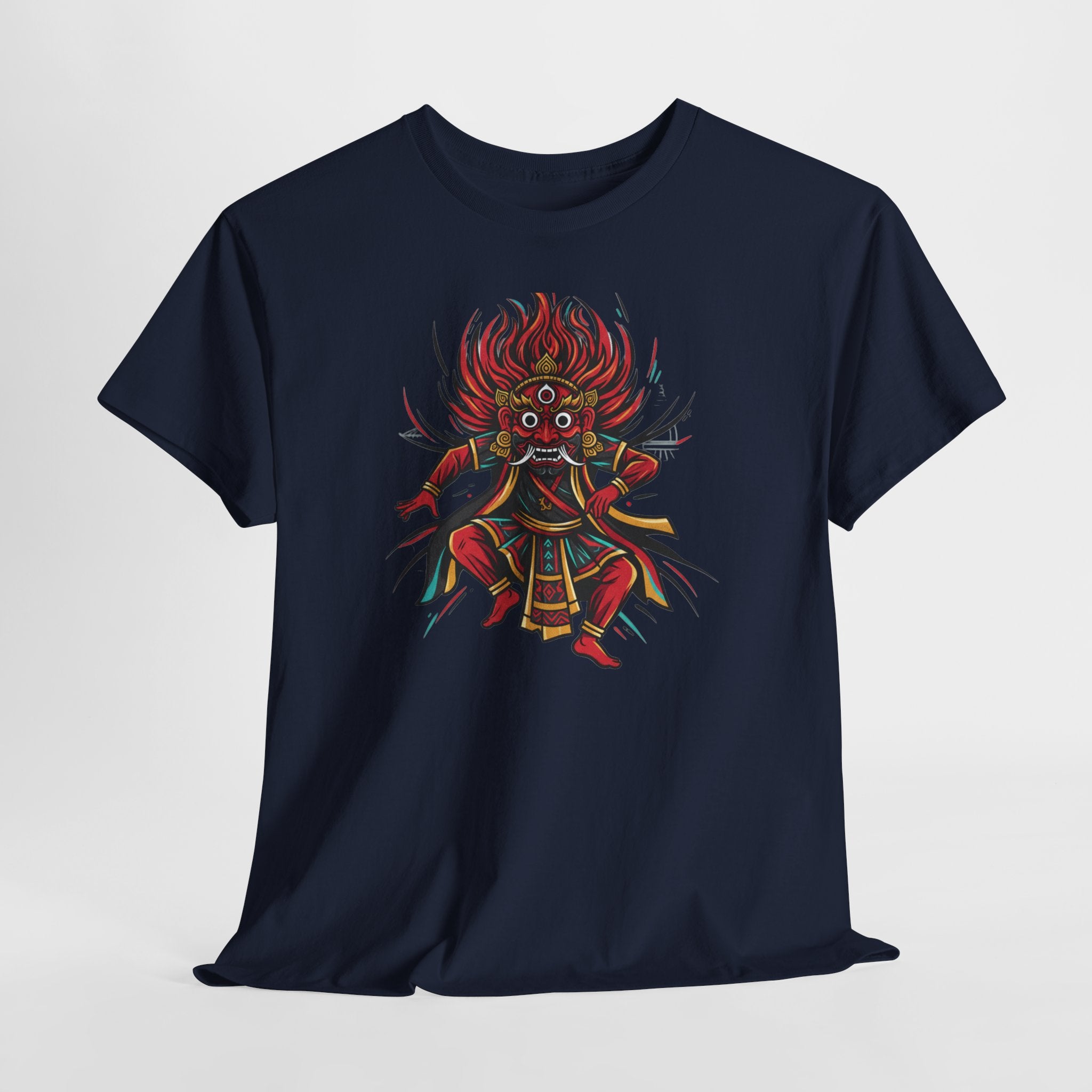 T-Shirt — Fierce Red Oni Demon Graphic Tee (Mythic Japanese Mask Design)