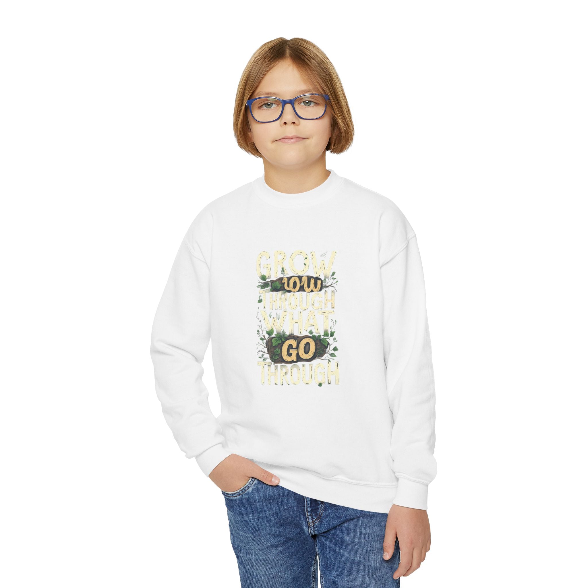 Youth Crewneck "Grow Slow, Go Far" Floral Sweatshirt