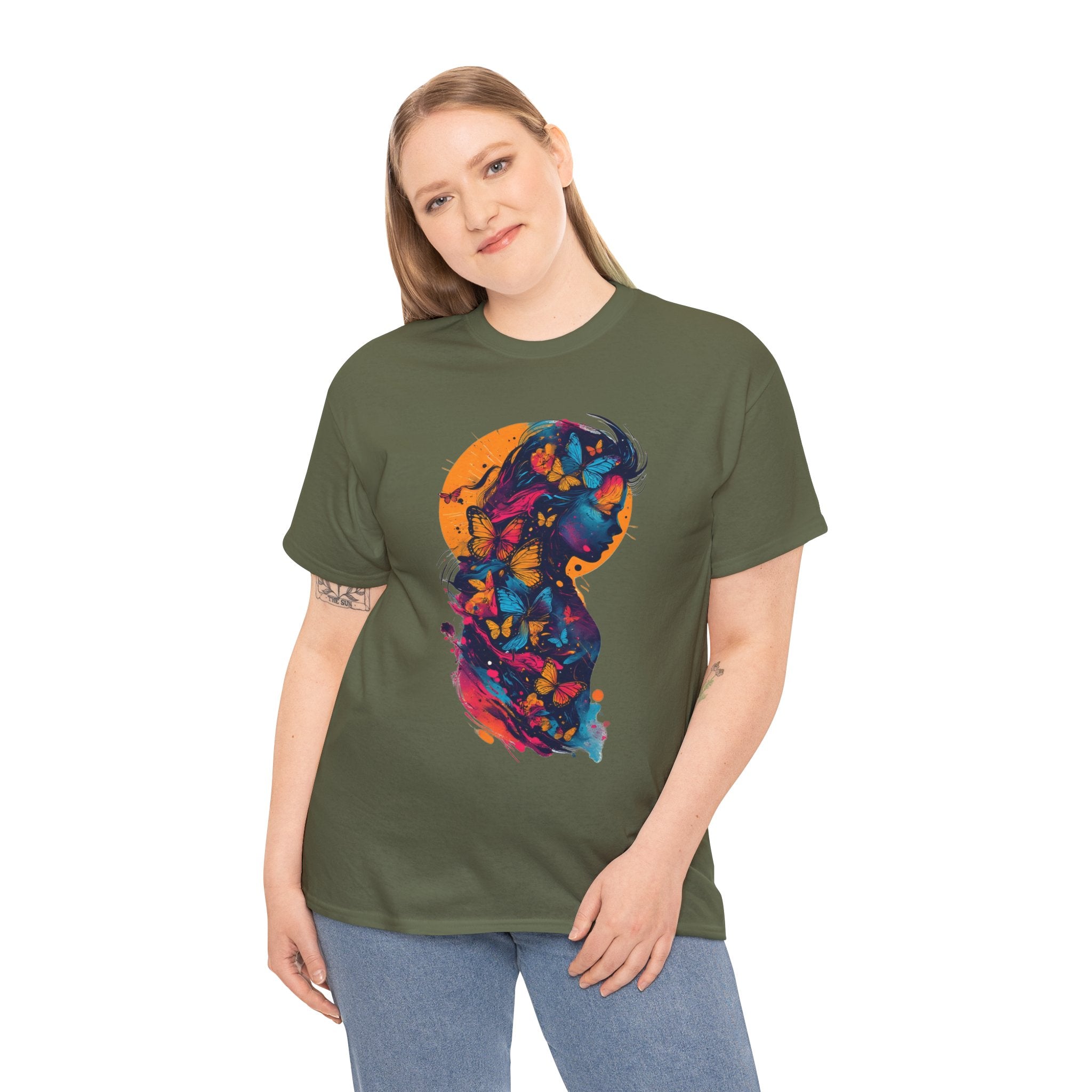 Butterfly Silhouette Graphic Tee — Colorful Maternity Profile Design