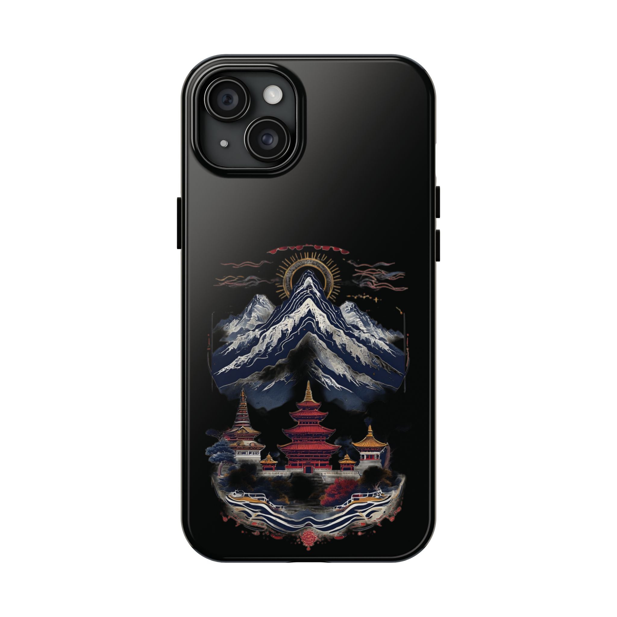 Mountain Temple Tough Phone Case — Japanese-Inspired Landscape Phone Cover