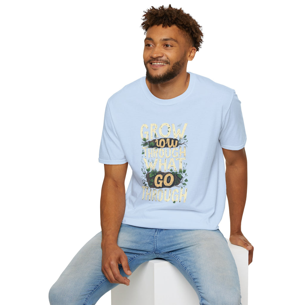 T-Shirt — Floral 'Grow Slow, Go Through' Inspirational Graphic Tee
