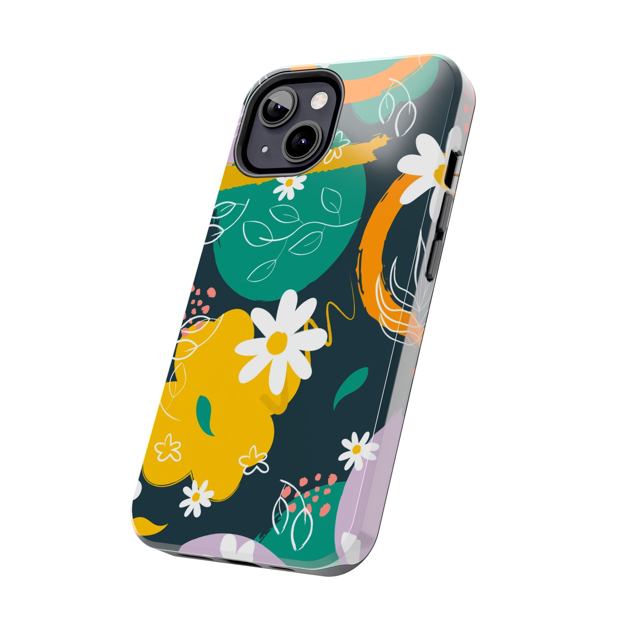Floral Abstract Tough Phone Case — Colorful Daisies & Brushstroke Design