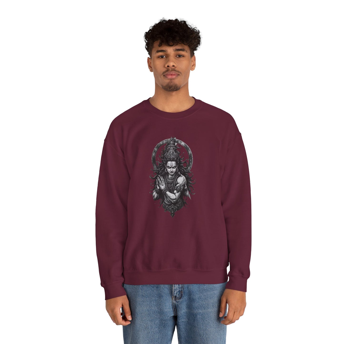 Shiva Meditation Crewneck Sweatshirt — Detailed Shiva Portrait Spiritual Yoga Pullover