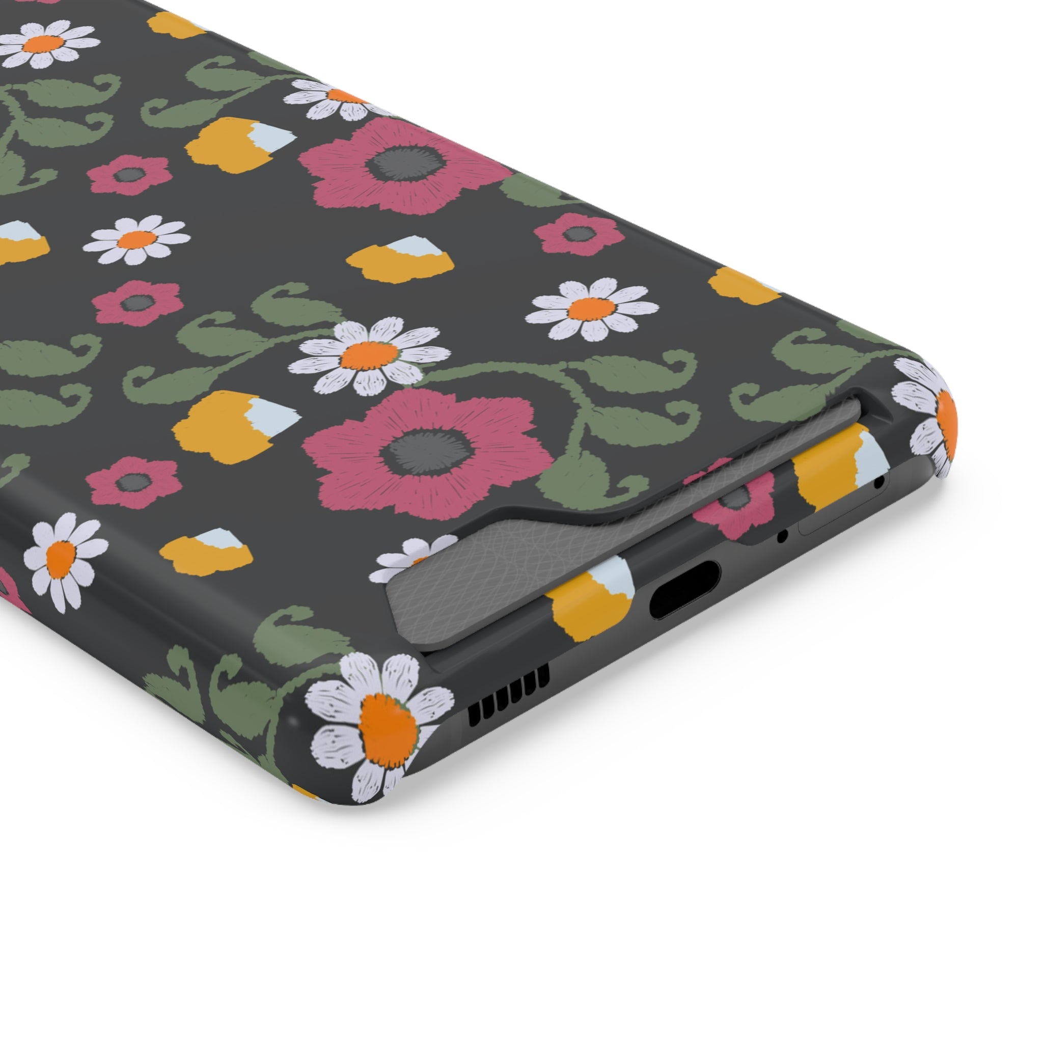 Floral Phone Case with Card Holder, Stylish Smartphone Accessory, Gifts for Her, Trendy Floral Design, Perfect for Spring & Summer