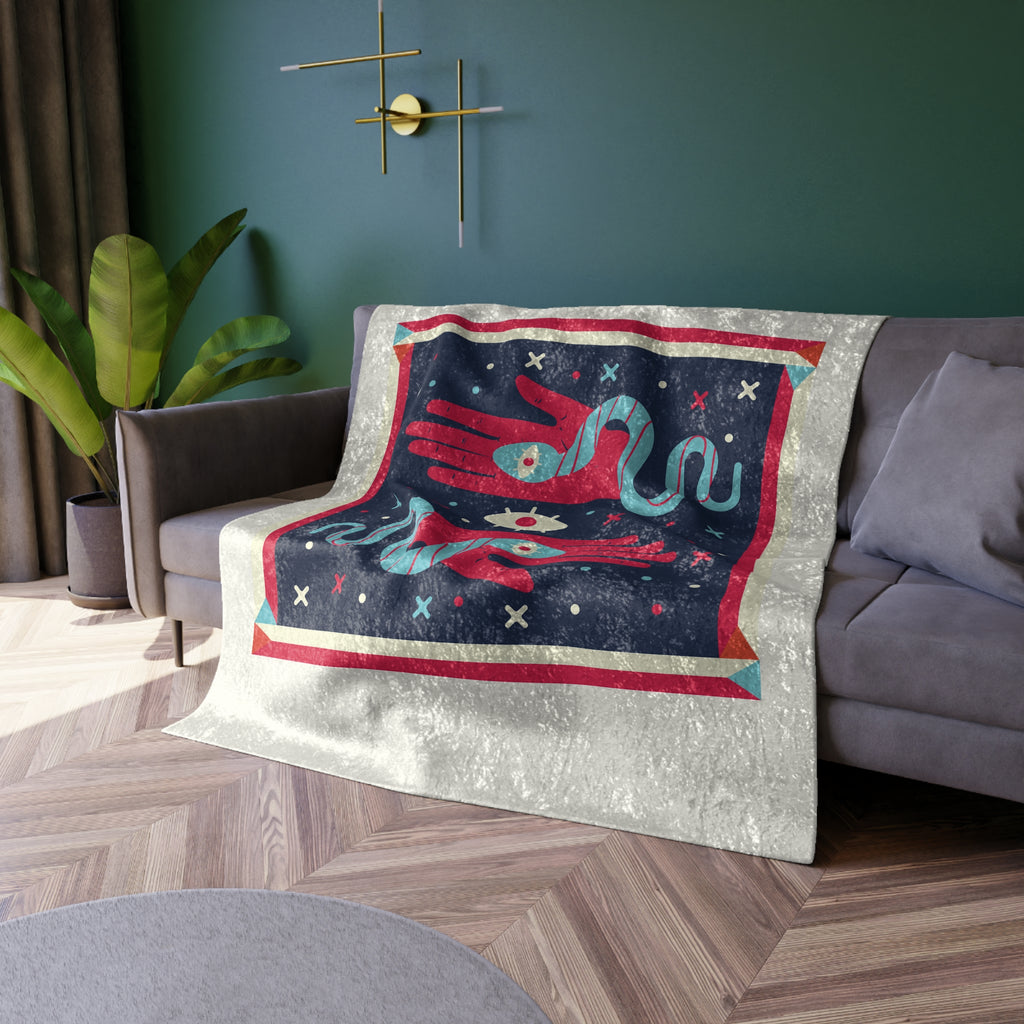 Crushed Velvet Blanket — Occult Snake & Hand Pattern Throw