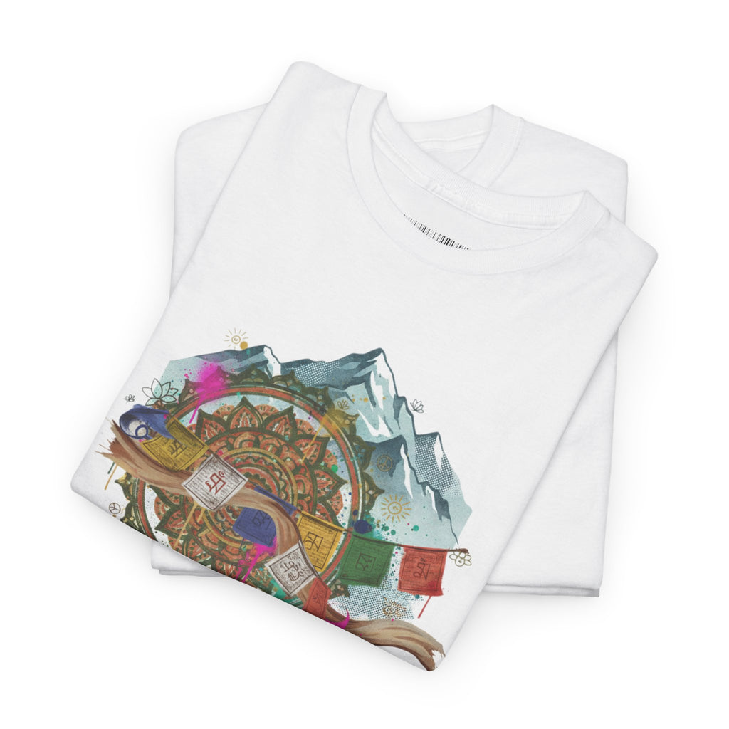 Adventure Compass Graphic Tee — Mountain, Globe & Flag Illustration
