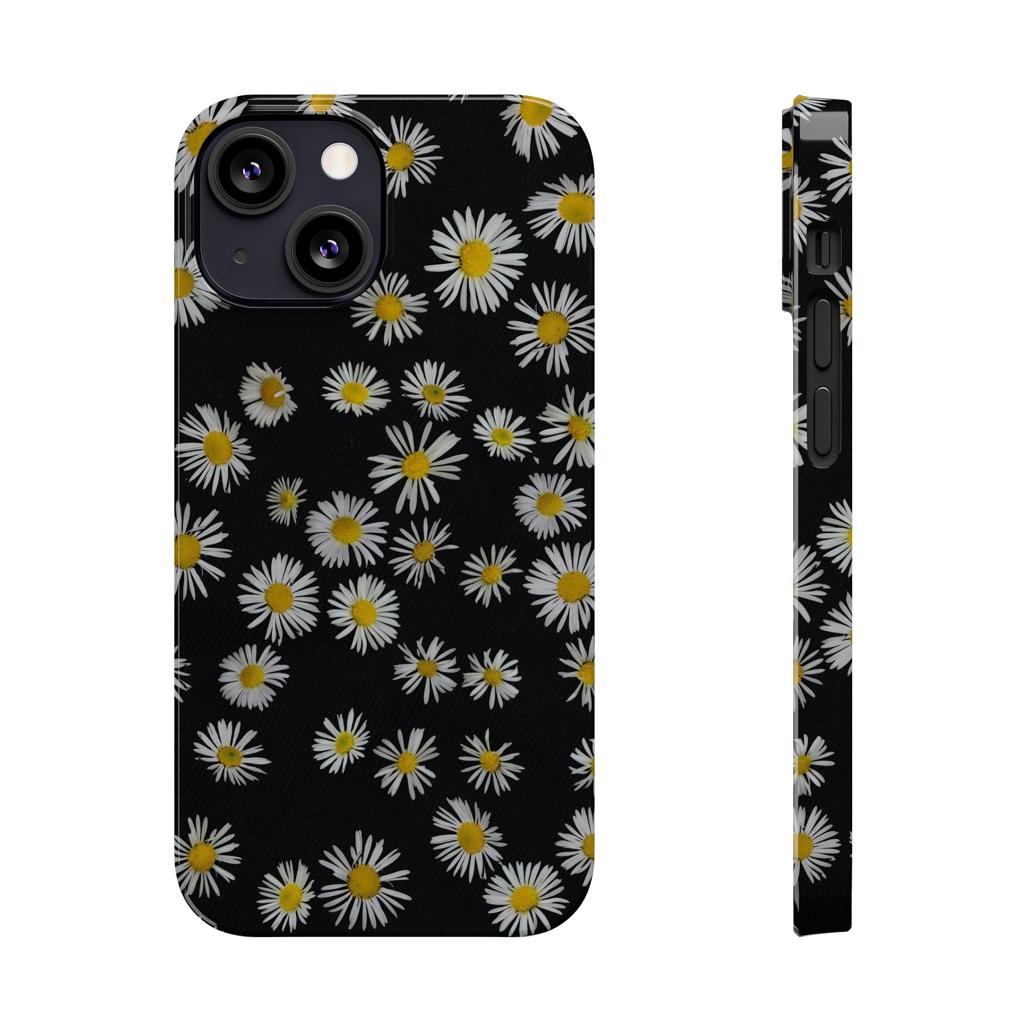 Daisy Pattern Slim Phone Case — Black Background Floral iPhone Case