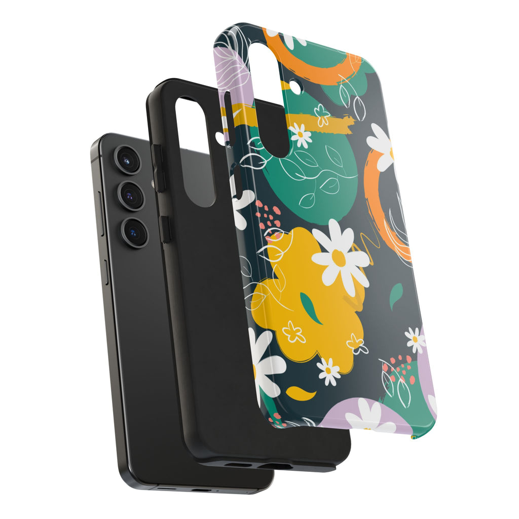 Floral Abstract Tough Phone Case — Colorful Daisies & Brushstroke Design