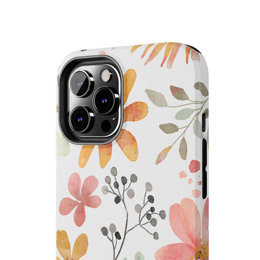 Floral Watercolor Tough Phone Case — Pink & Peach Botanical Protection