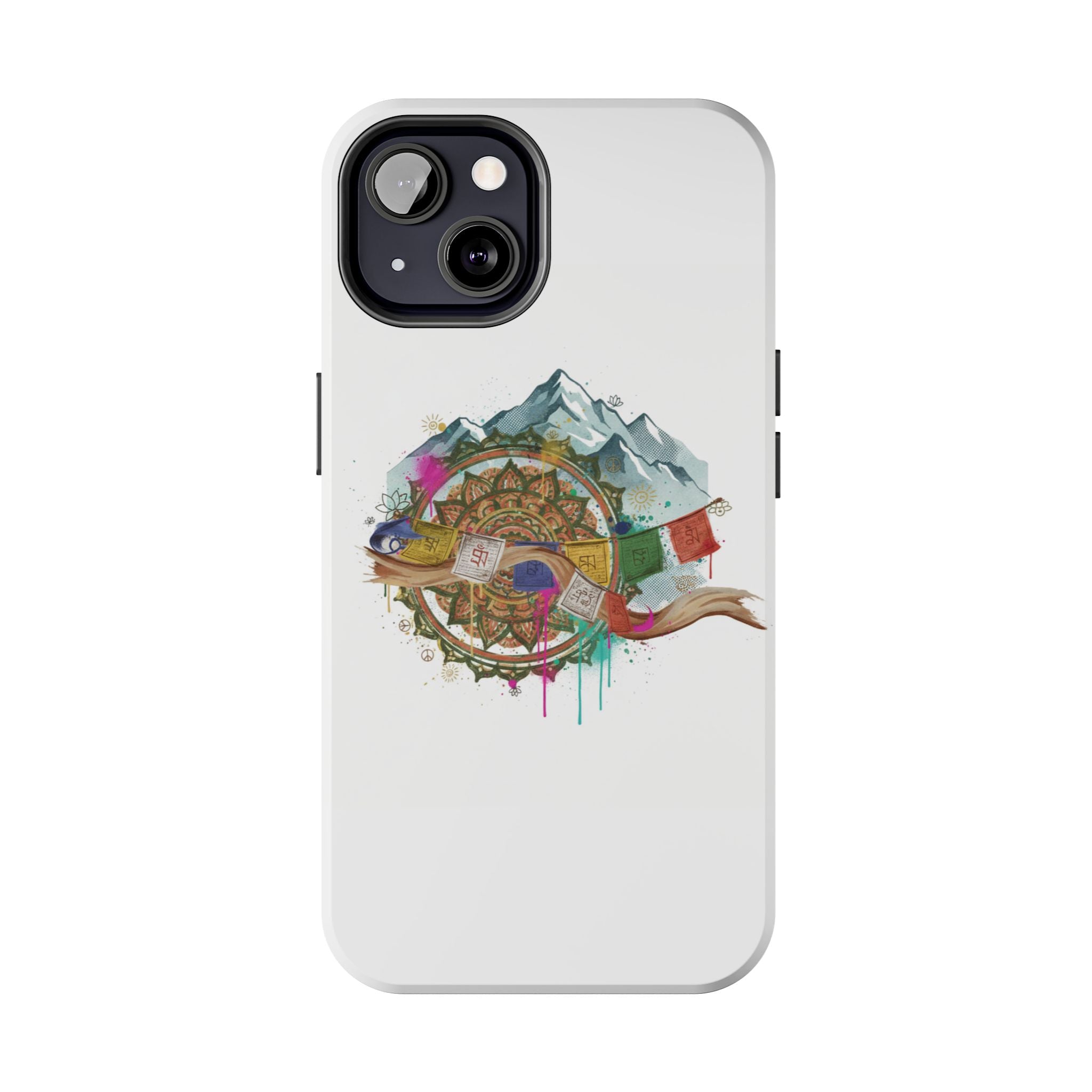 Mountain Compass Tough Phone Case with Prayer Flags & Fish Design