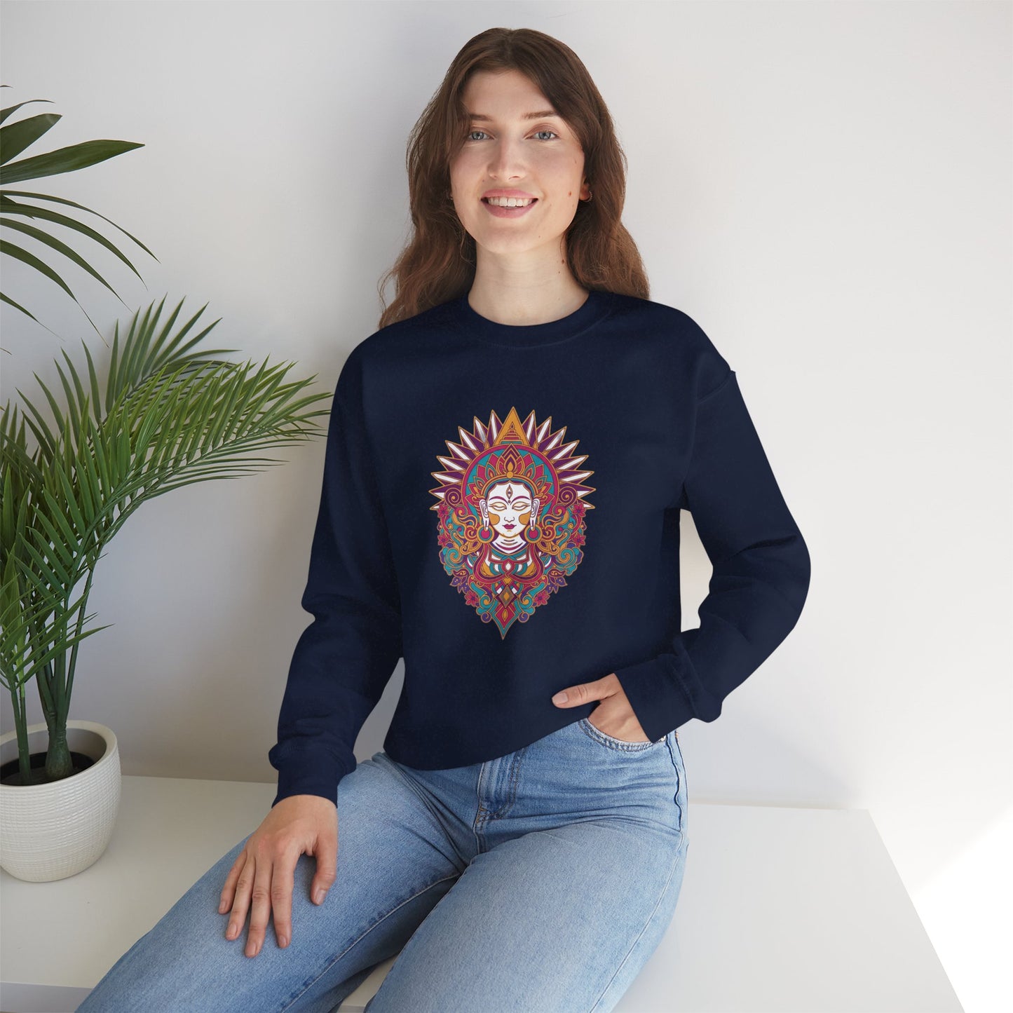 Crewneck Sweatshirt — Colorful Mandala Goddess Graphic