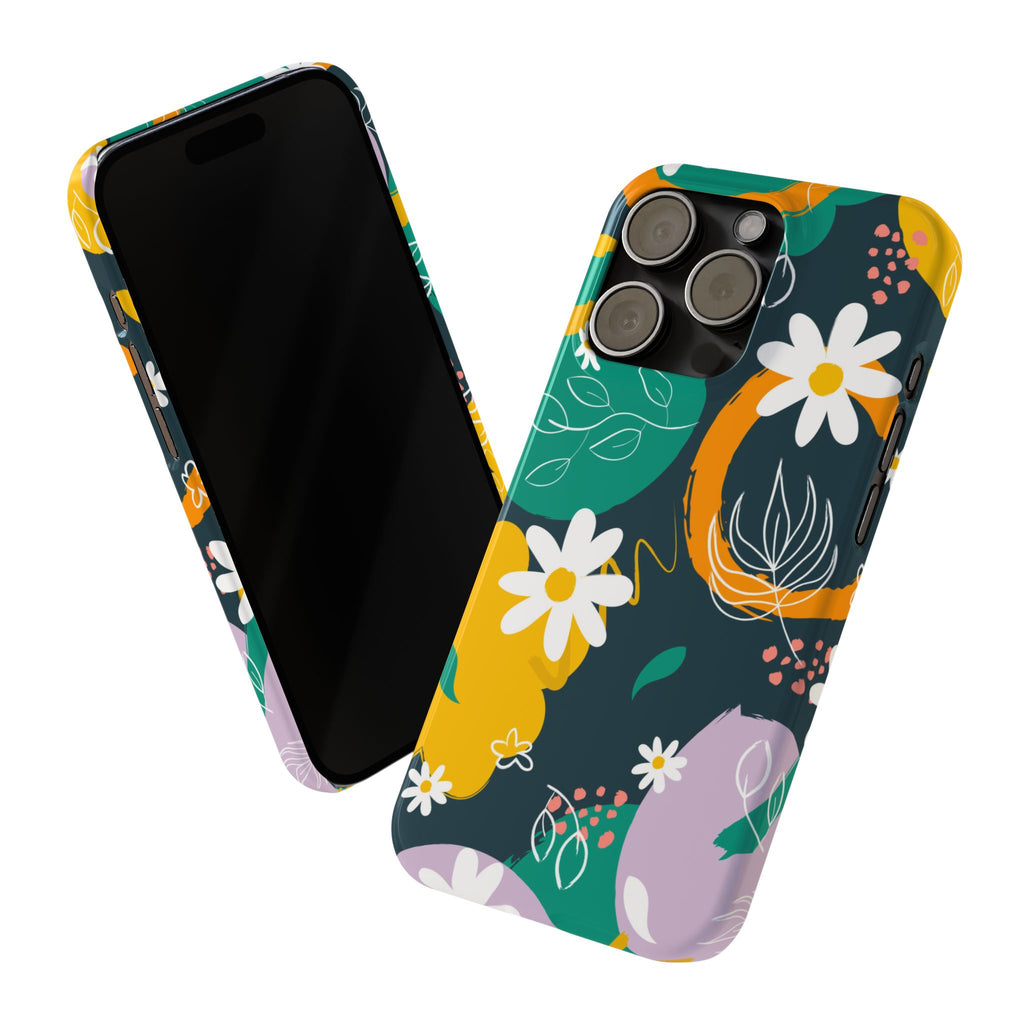 Floral Circle Slim Phone Case — Colorful Abstract Daisies Phone Cover