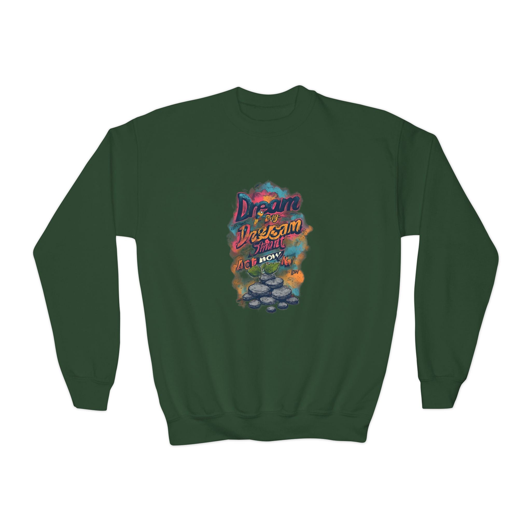 Youth Crewneck Sweatshirt — 'Dream Big, Stay Awesome' Colorful Graphic