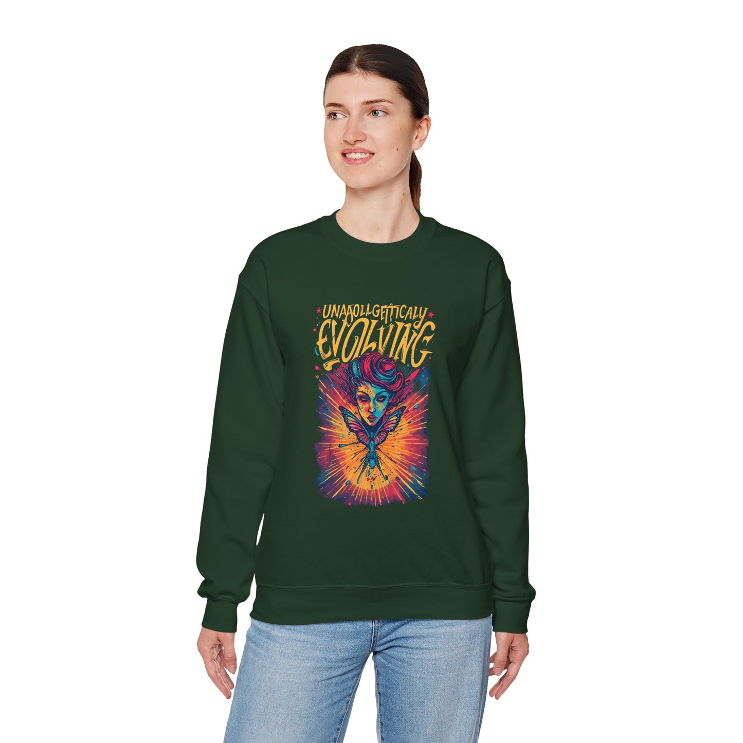 Evolving Butterfly Crewneck Sweatshirt — "Unafraid, Authentically Evolving" Inspirational Pullover