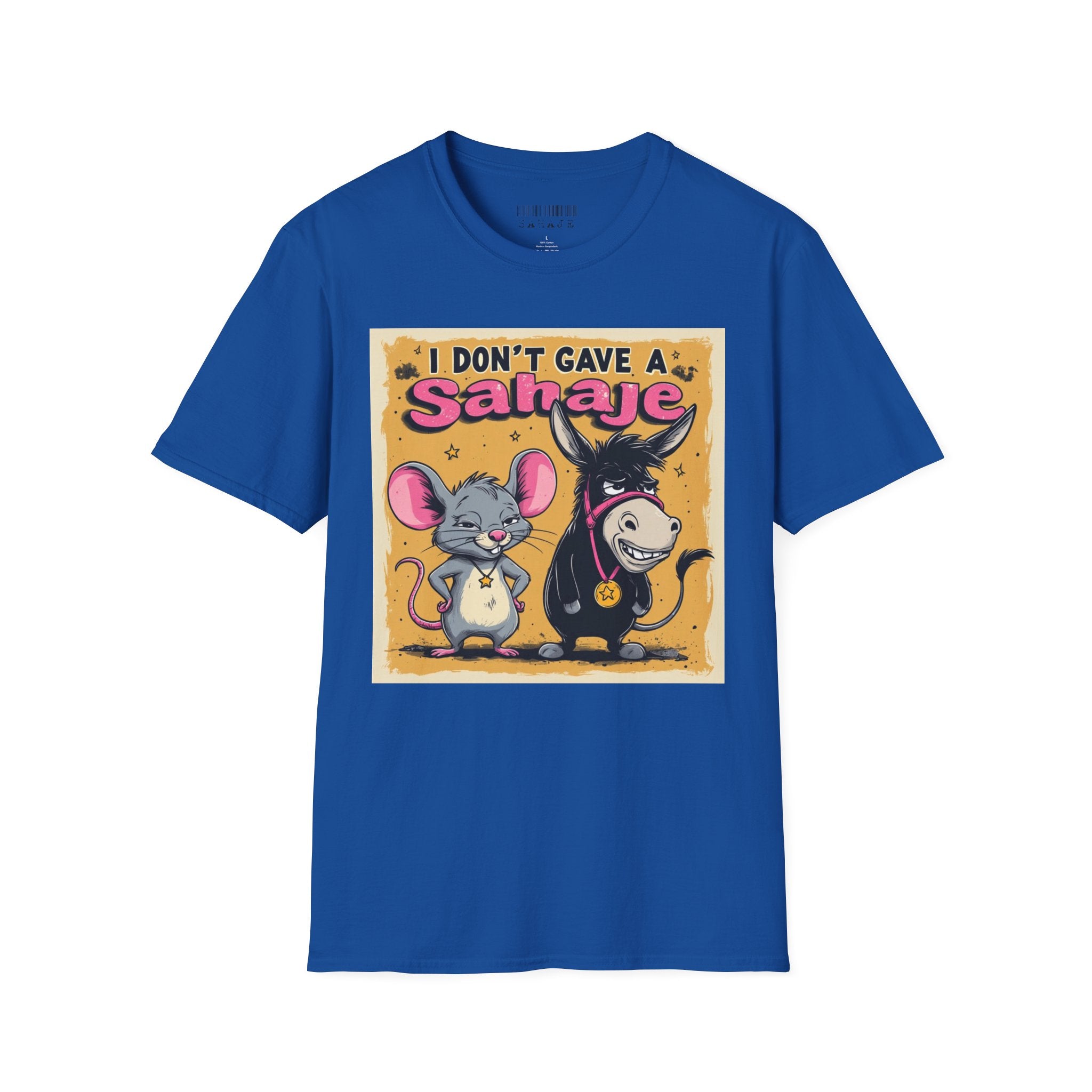 Don’t Give a Satrage T-Shirt — Funny Mouse & Donkey Cartoon Tee