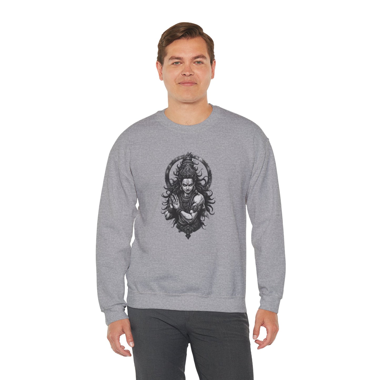 Shiva Meditation Crewneck Sweatshirt — Detailed Shiva Portrait Spiritual Yoga Pullover