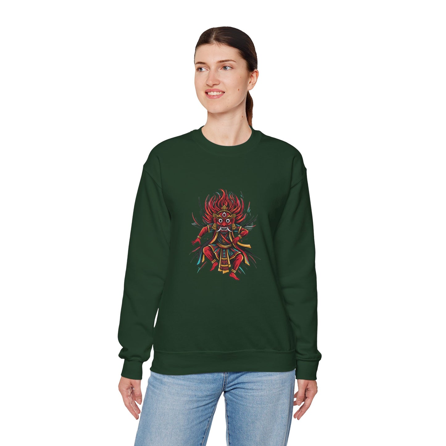 Crewneck Sweatshirt — Red Demon Guardian Graphic