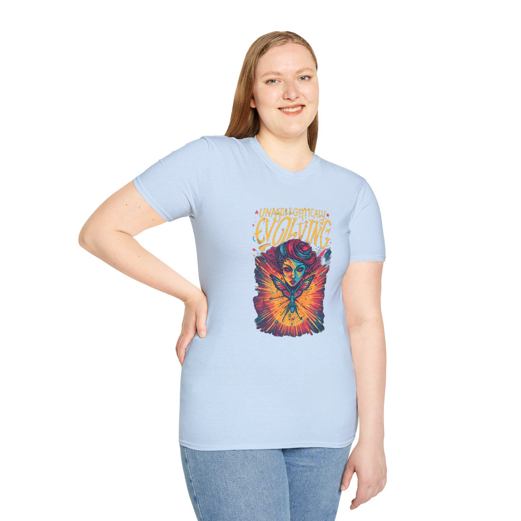 Unapologetically Evolving T-Shirt — Vibrant Butterfly Woman Graphic Tee