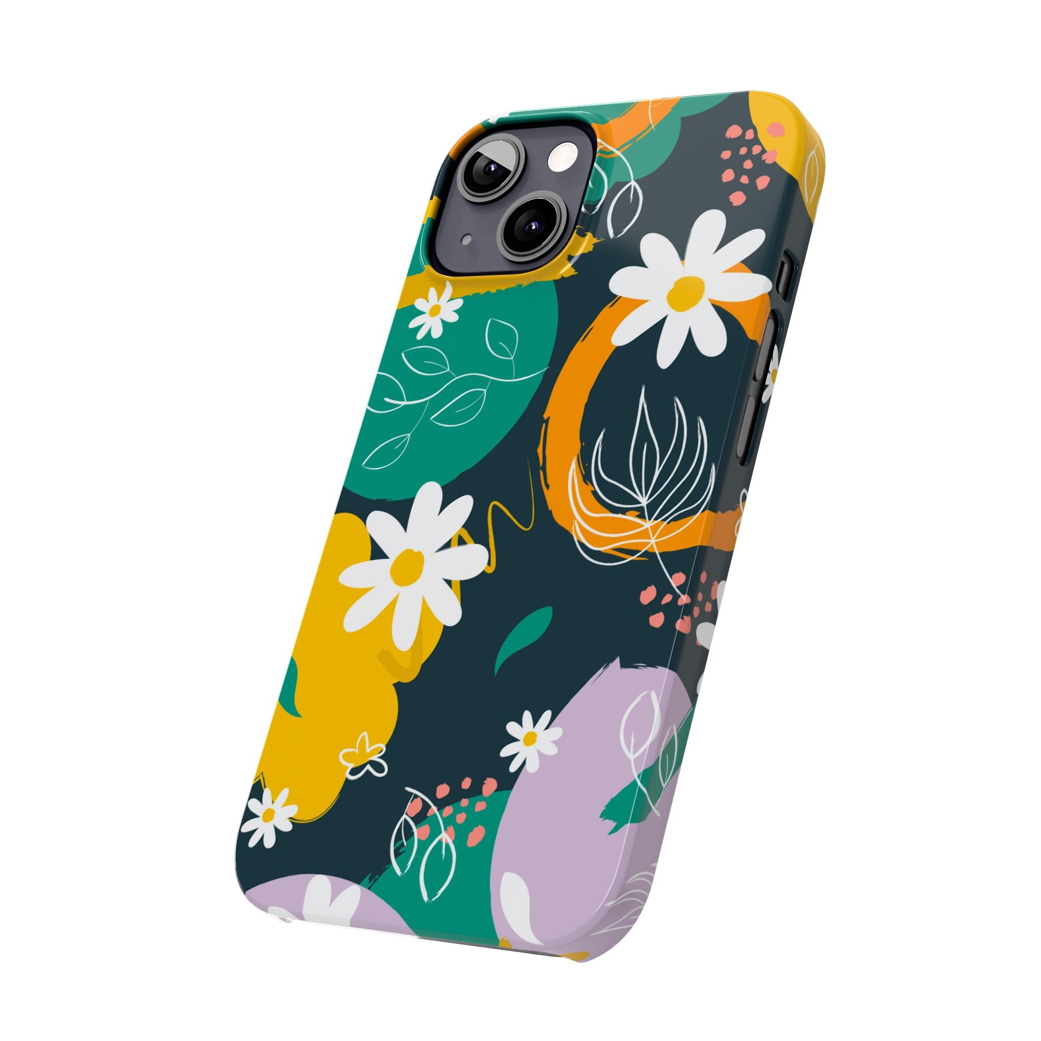 Floral Circle Slim Phone Case — Colorful Abstract Daisies Phone Cover