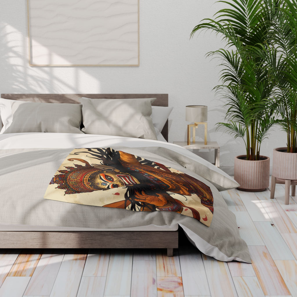 Balinese Barong Art Fleece Blanket — Mythical Masked Dance Throw