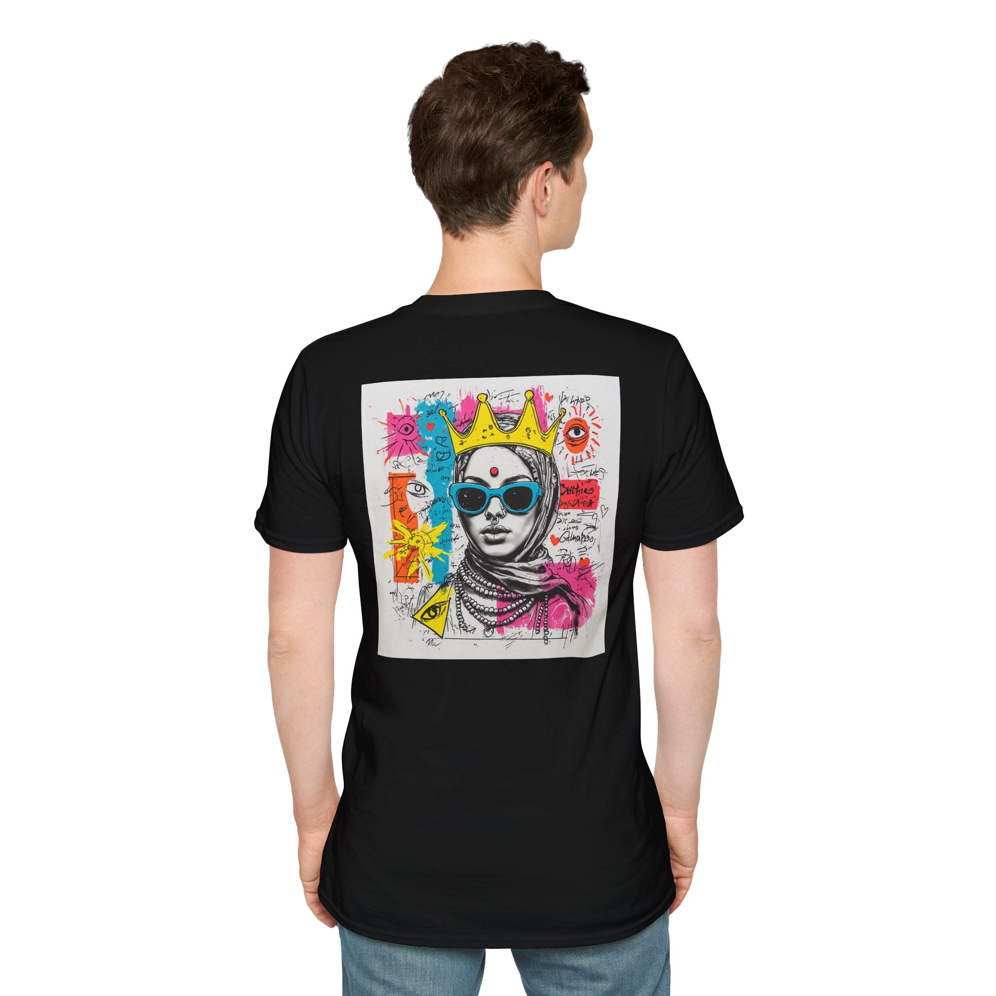 Street Art Portrait T-Shirt — Colorful Crowned Woman Graphic Tee