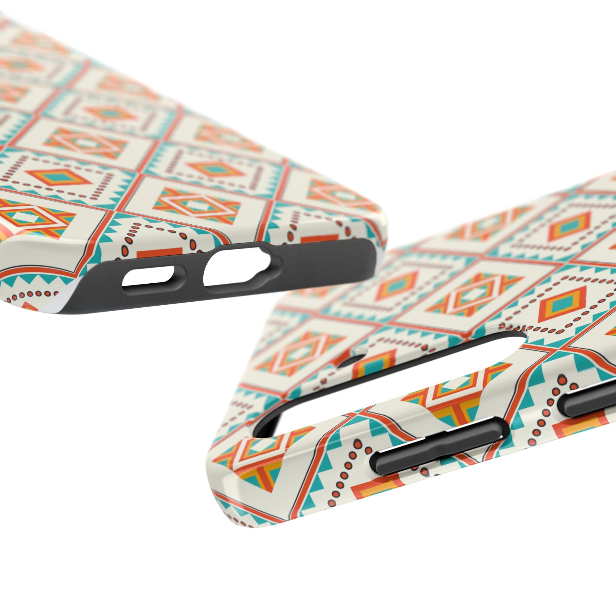 Tough Phone Case — Geometric Retro Tile Pattern, Orange & Teal Protective Cover