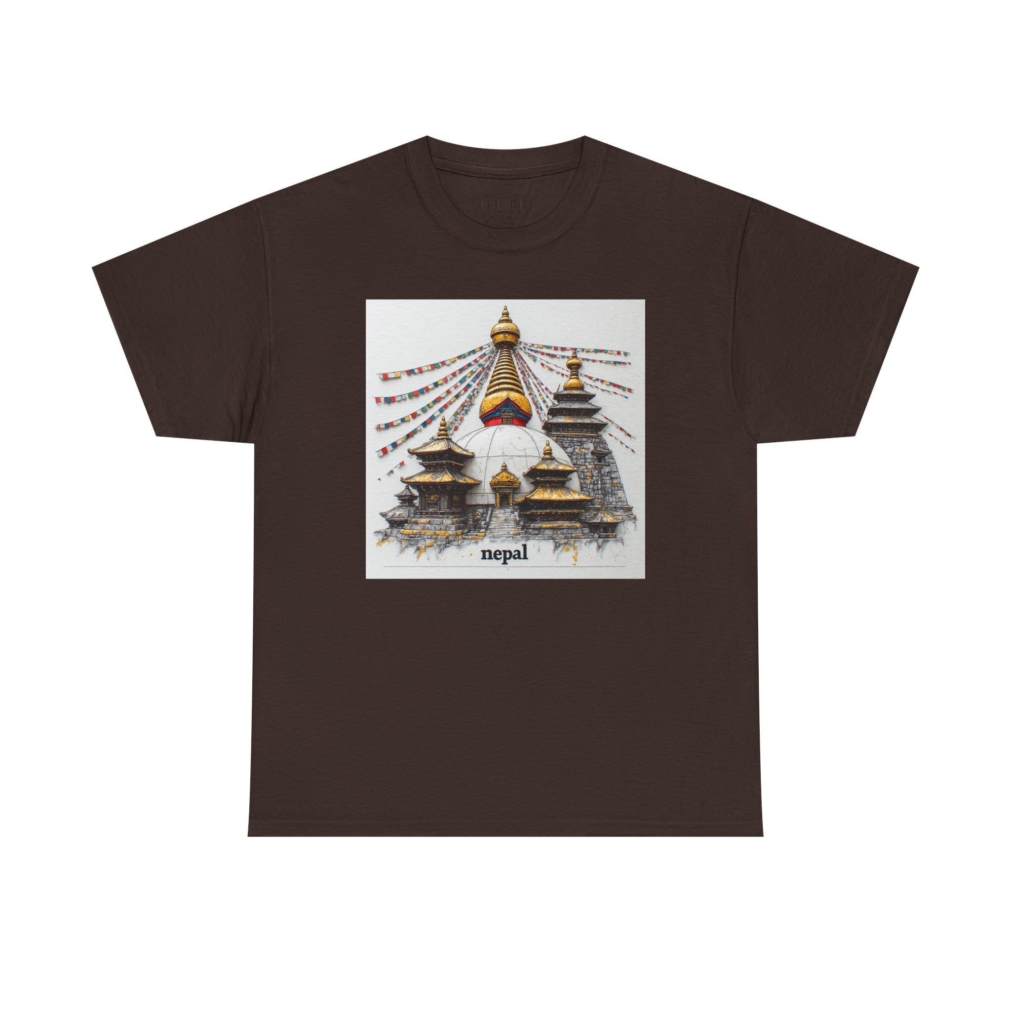 Nepal Swayambhunath Stupa T-Shirt — Buddhist Prayer Flags Travel Tee