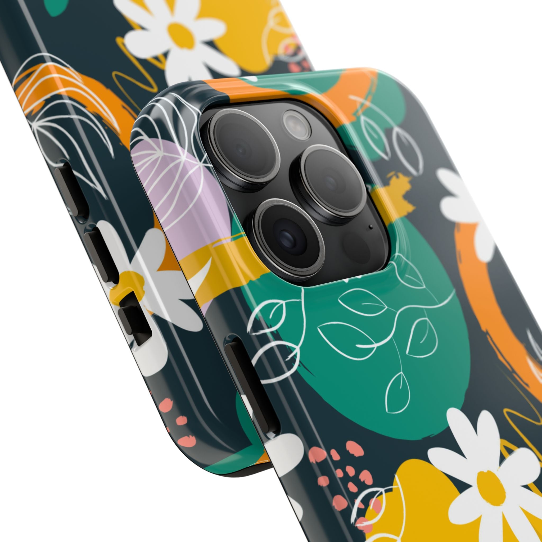 Floral Abstract Tough Phone Case — Colorful Daisies & Brushstroke Design