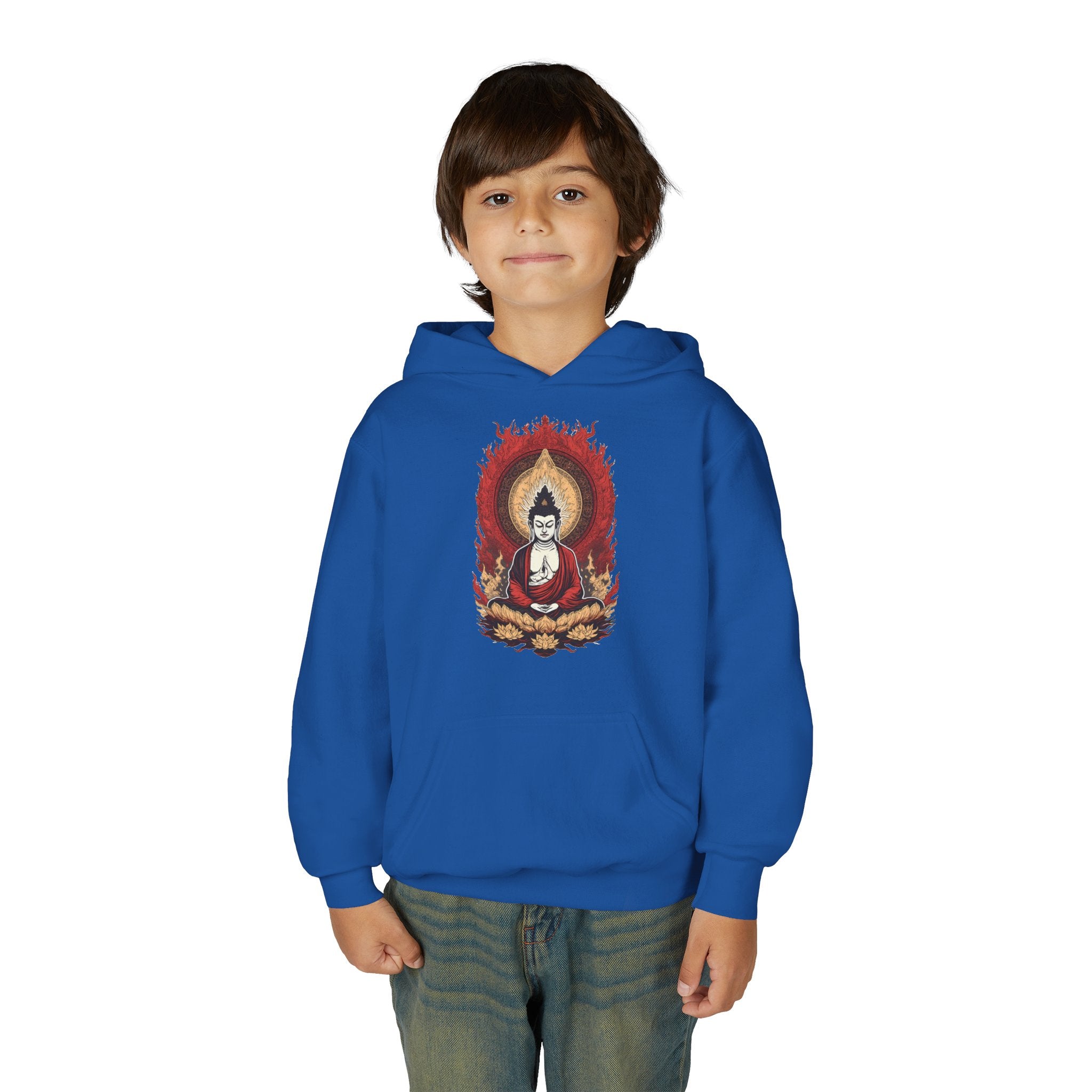 Buddha Flame Youth Hoodie — Meditative Lotus Buddha Graphic Sweatshirt