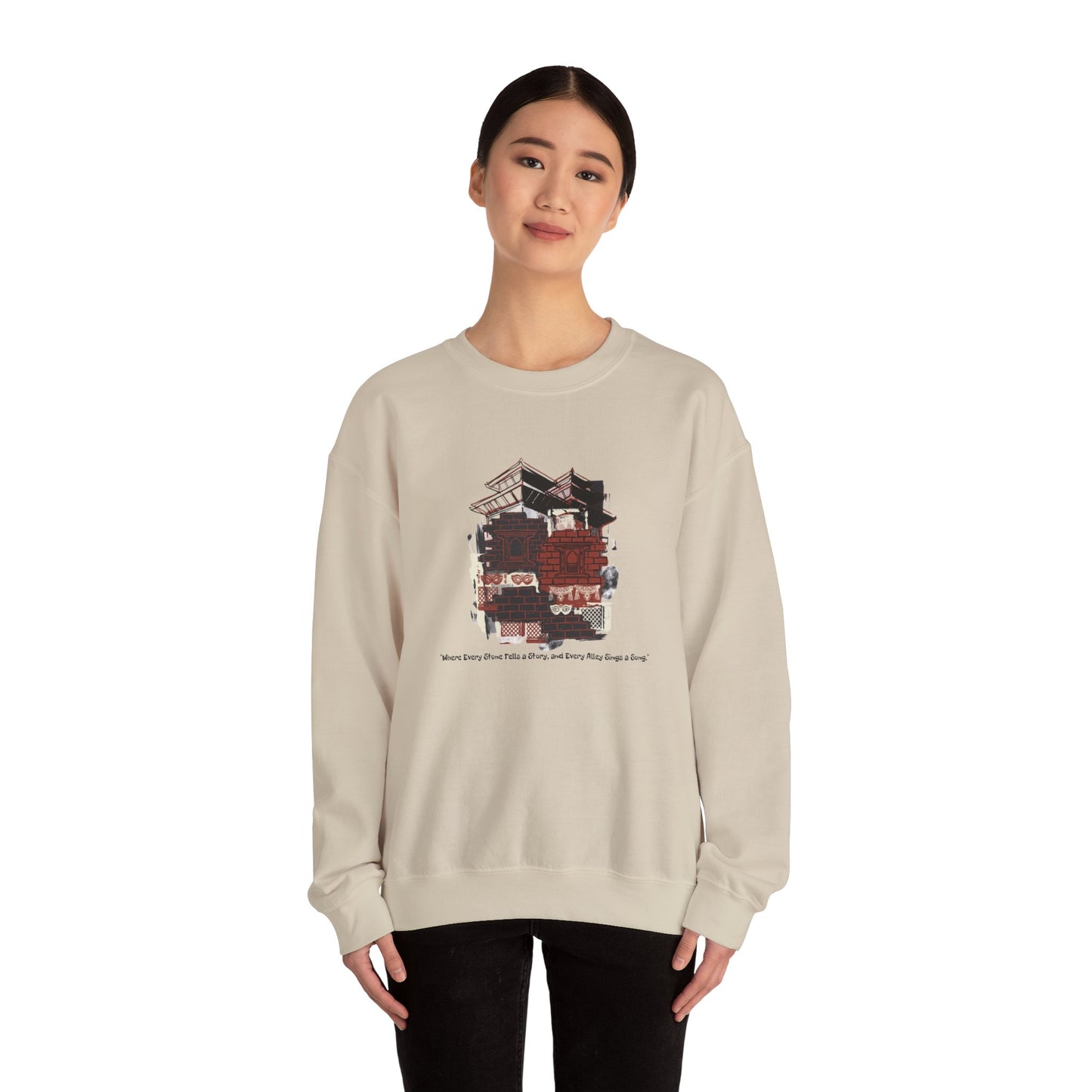 Crewneck Sweatshirt — Cozy Vintage Cabin Illustration with Quote
