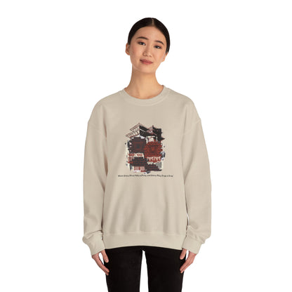 Crewneck Sweatshirt — Cozy Vintage Cabin Illustration with Quote