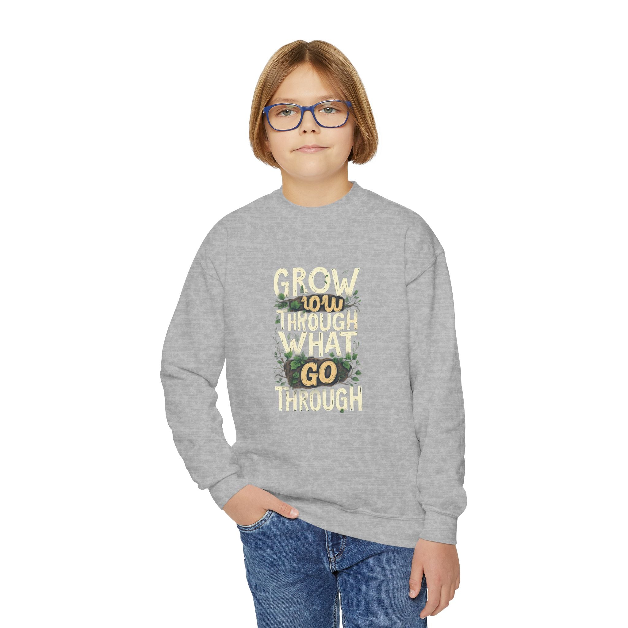 Youth Crewneck "Grow Slow, Go Far" Floral Sweatshirt