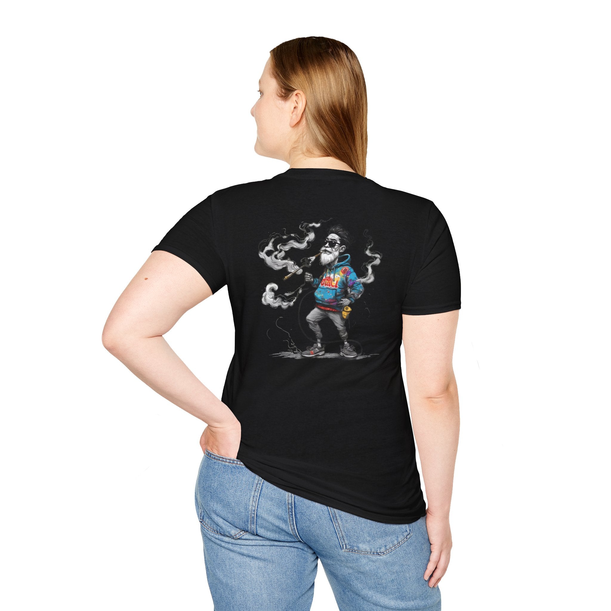 Cartoon T-Shirt – Funny Old Man Smoking Street Graphic Tee, Anti-Smoking Awareness Shirt