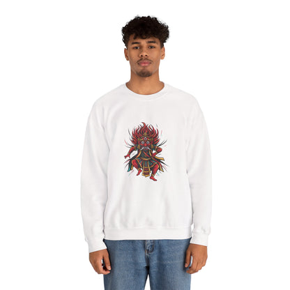 Crewneck Sweatshirt — Red Demon Guardian Graphic