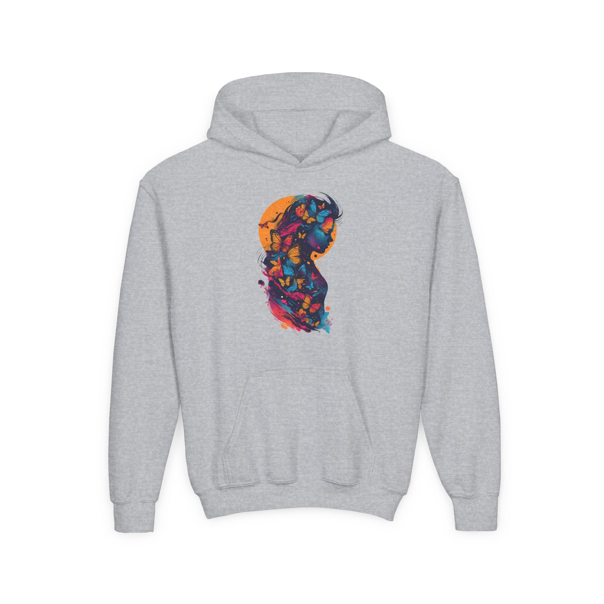 Youth Hoodie — Colorful Butterfly Silhouette Kids Pullover