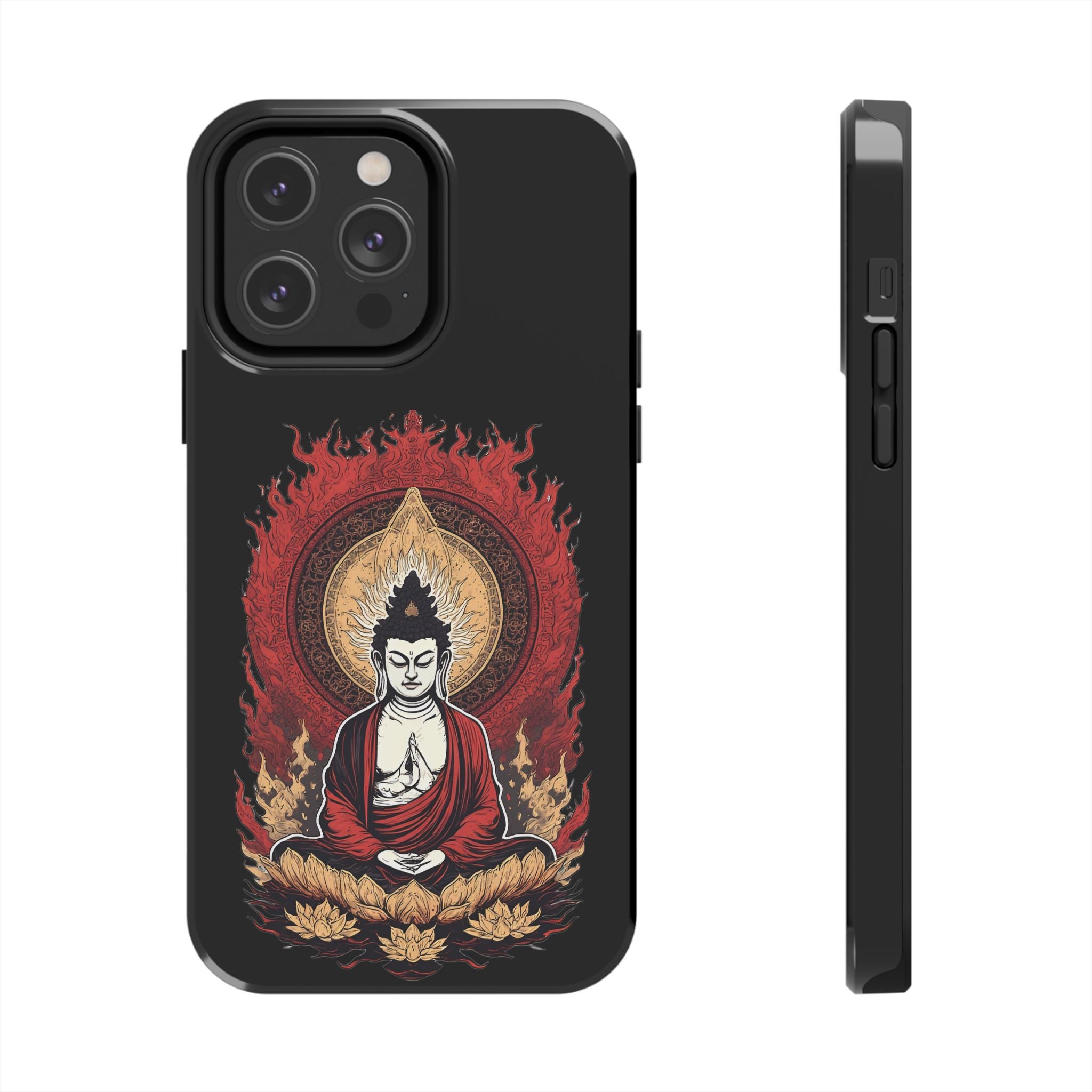 Buddha Meditation Tough Phone Case — Flame Halo Lotus Spiritual Protective Cover