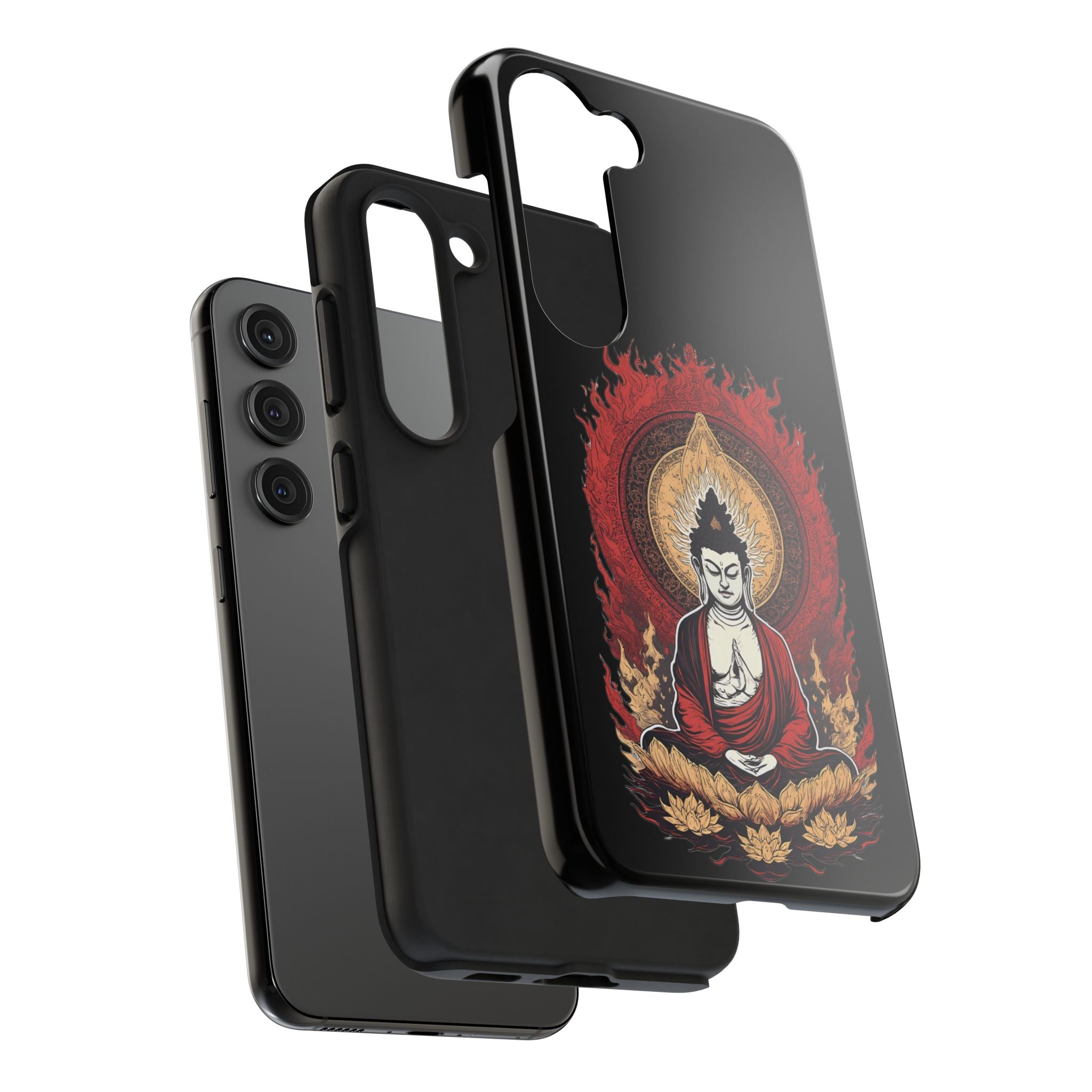 Buddha Meditation Tough Phone Case — Flame Halo Lotus Spiritual Protective Cover