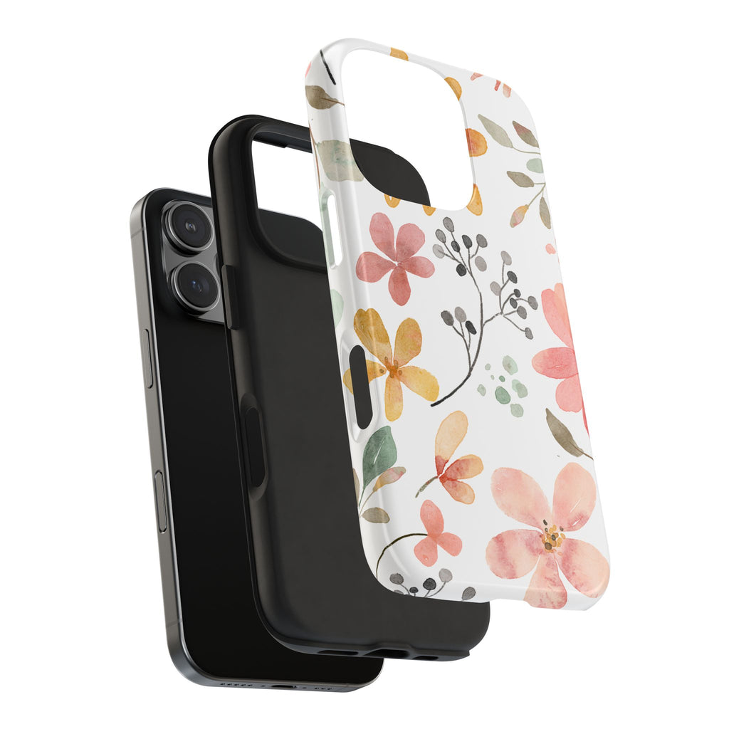 Floral Watercolor Tough Phone Case — Pink & Peach Botanical Protection