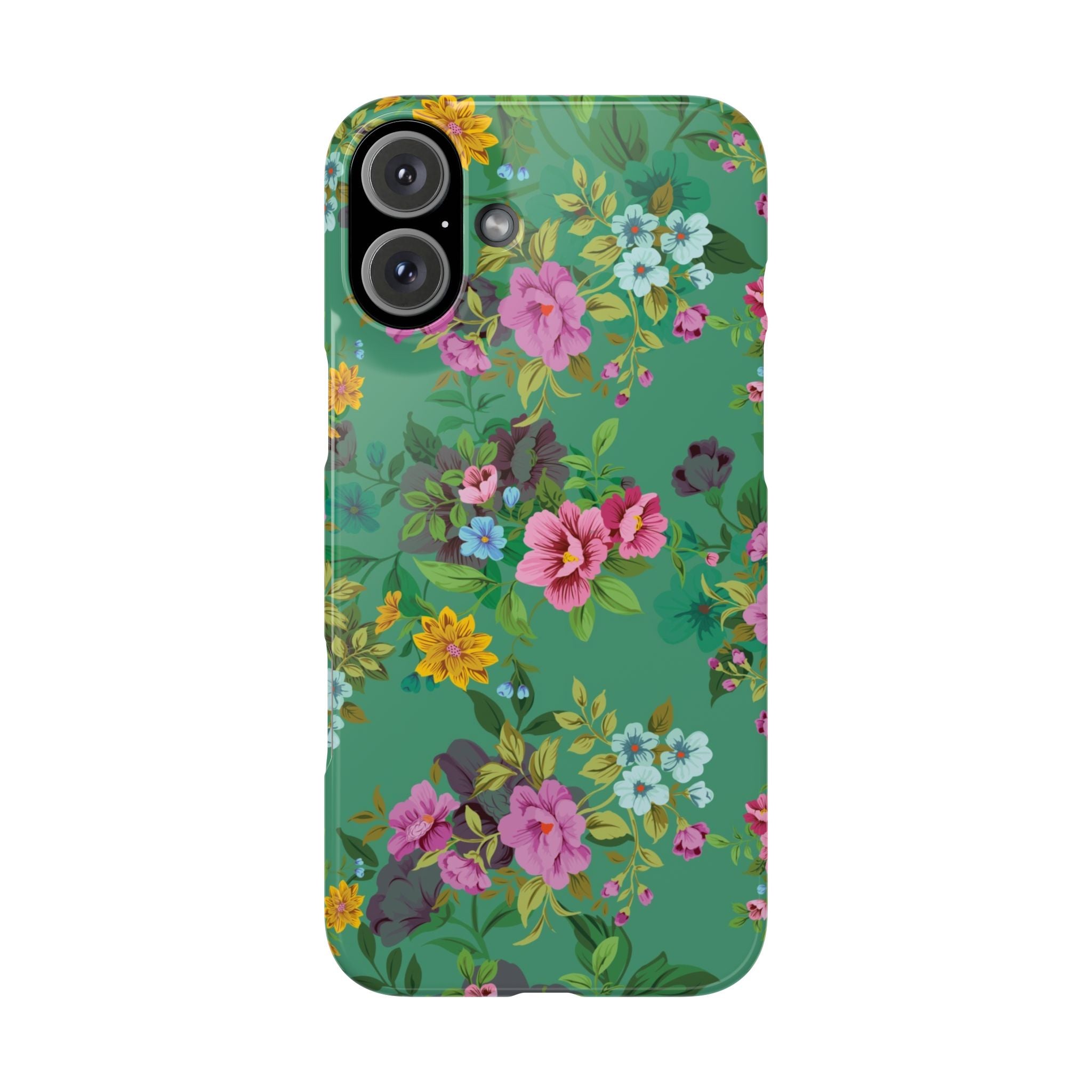 Floral Vintage Green Slim Phone Case — Pink & Yellow Garden Print