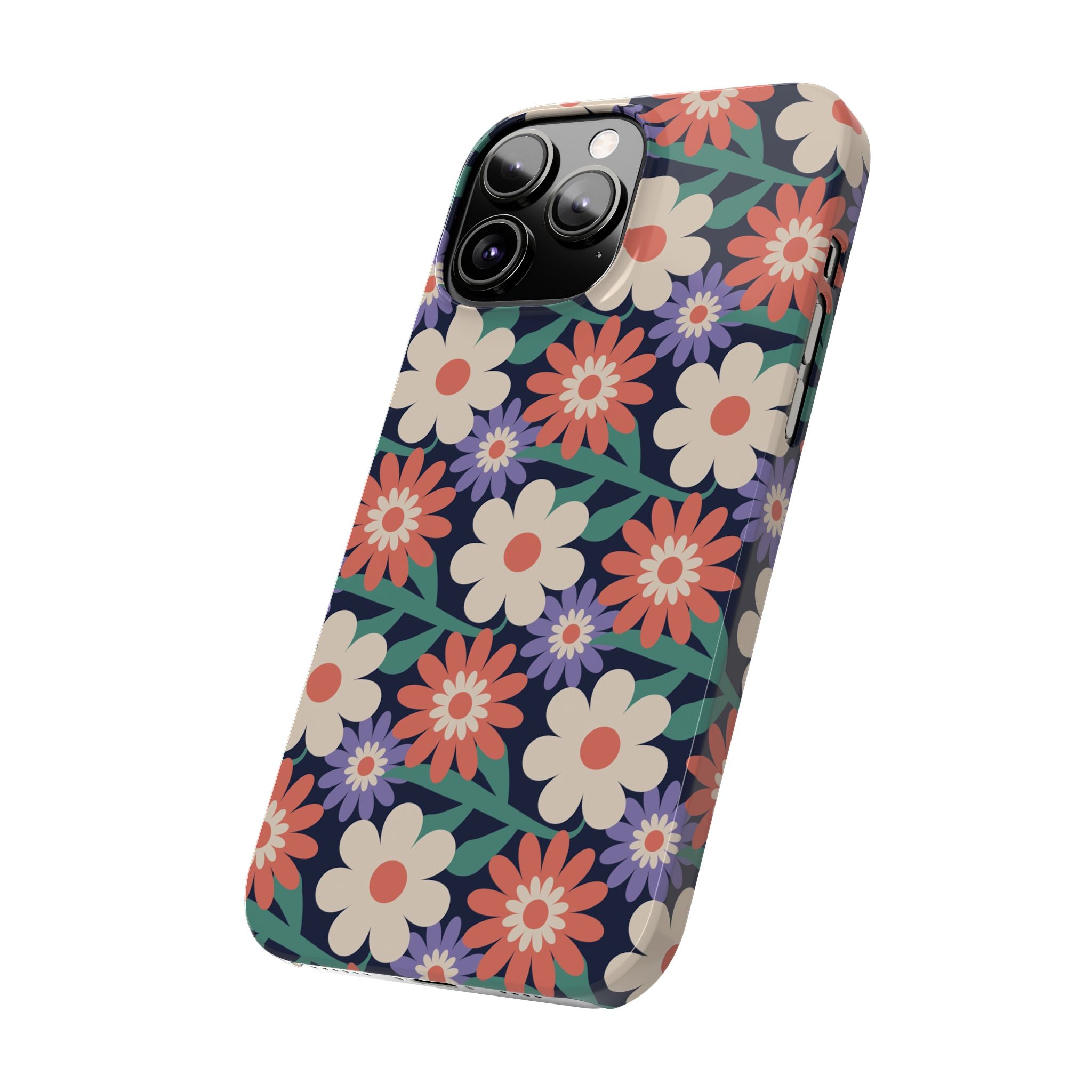 Floral Retro Slim Phone Case – Navy Ditsy Flowers