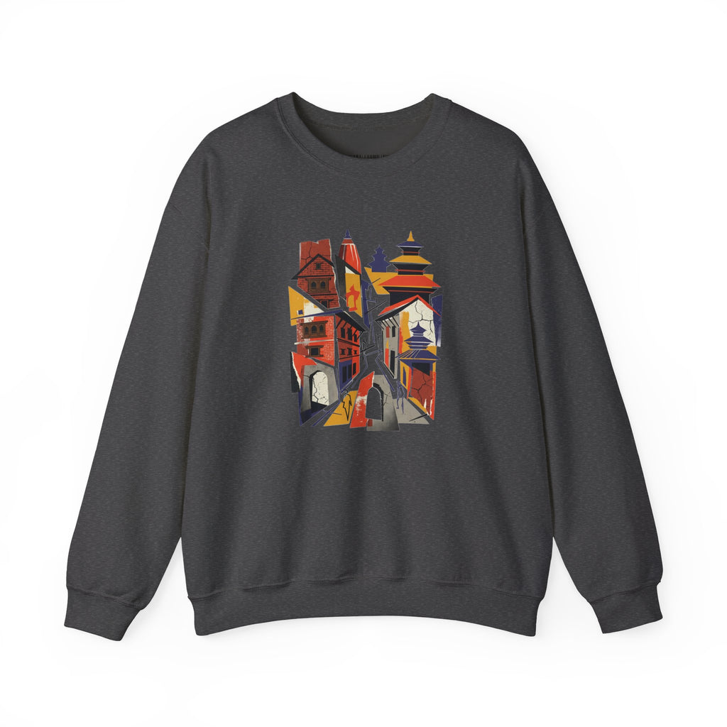 Architectural Cityscape Crewneck Sweatshirt — Abstract Urban Alley Art