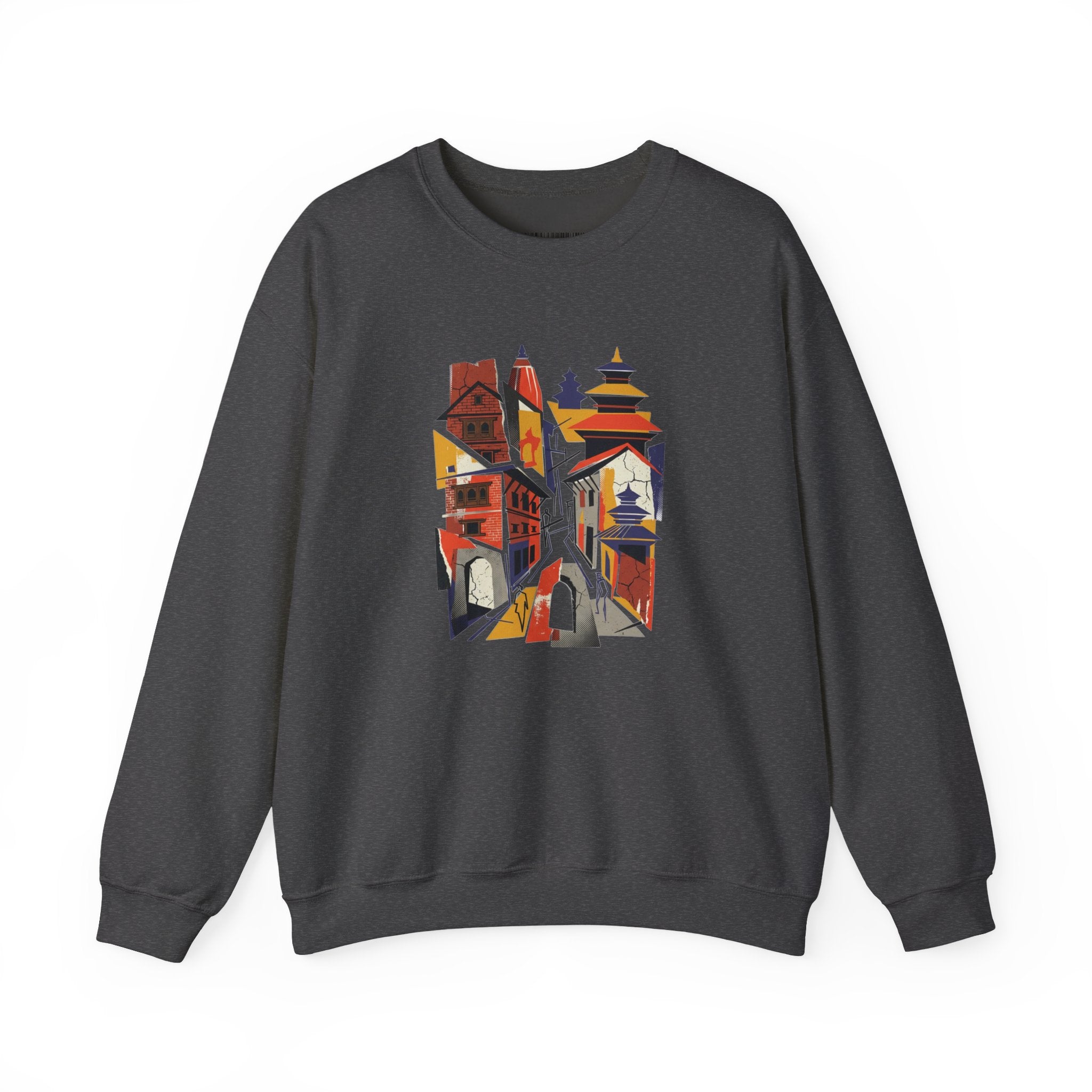 Architectural Cityscape Crewneck Sweatshirt — Abstract Urban Alley Art