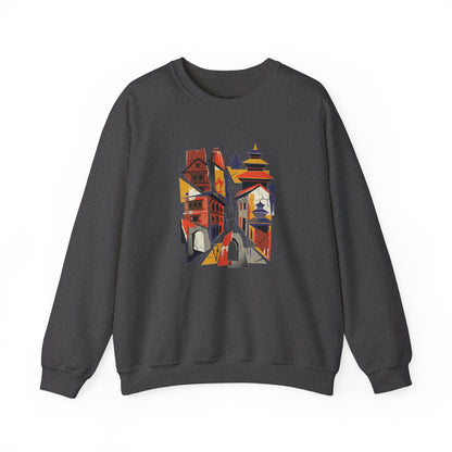 Architectural Cityscape Crewneck Sweatshirt — Abstract Urban Alley Art