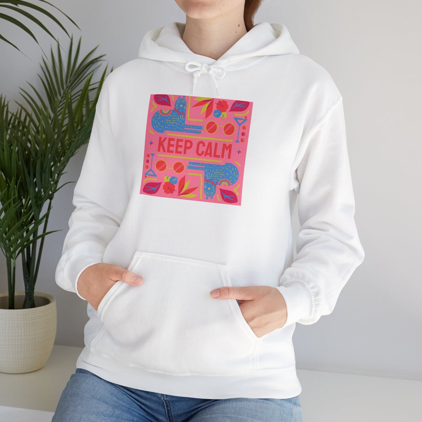 Keep Calm Floral Hoodie — Pink Retro Decorative Graphic Hooded Sweatshirt
