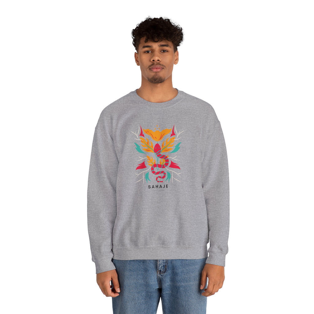 Sahajé Floral Snake Crewneck Sweatshirt — Colorful Botanical Serpent Graphic