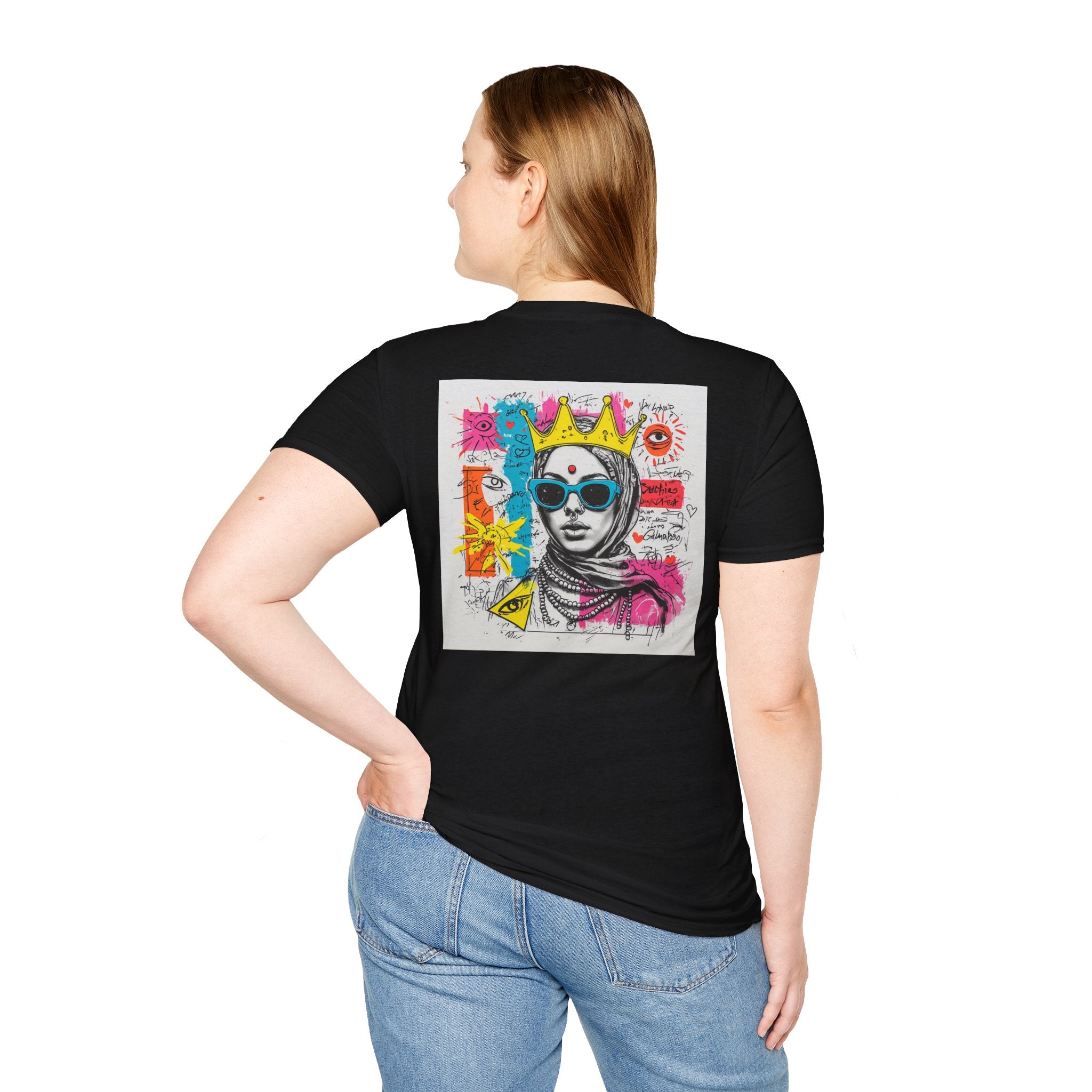 Street Art Portrait T-Shirt — Colorful Crowned Woman Graphic Tee