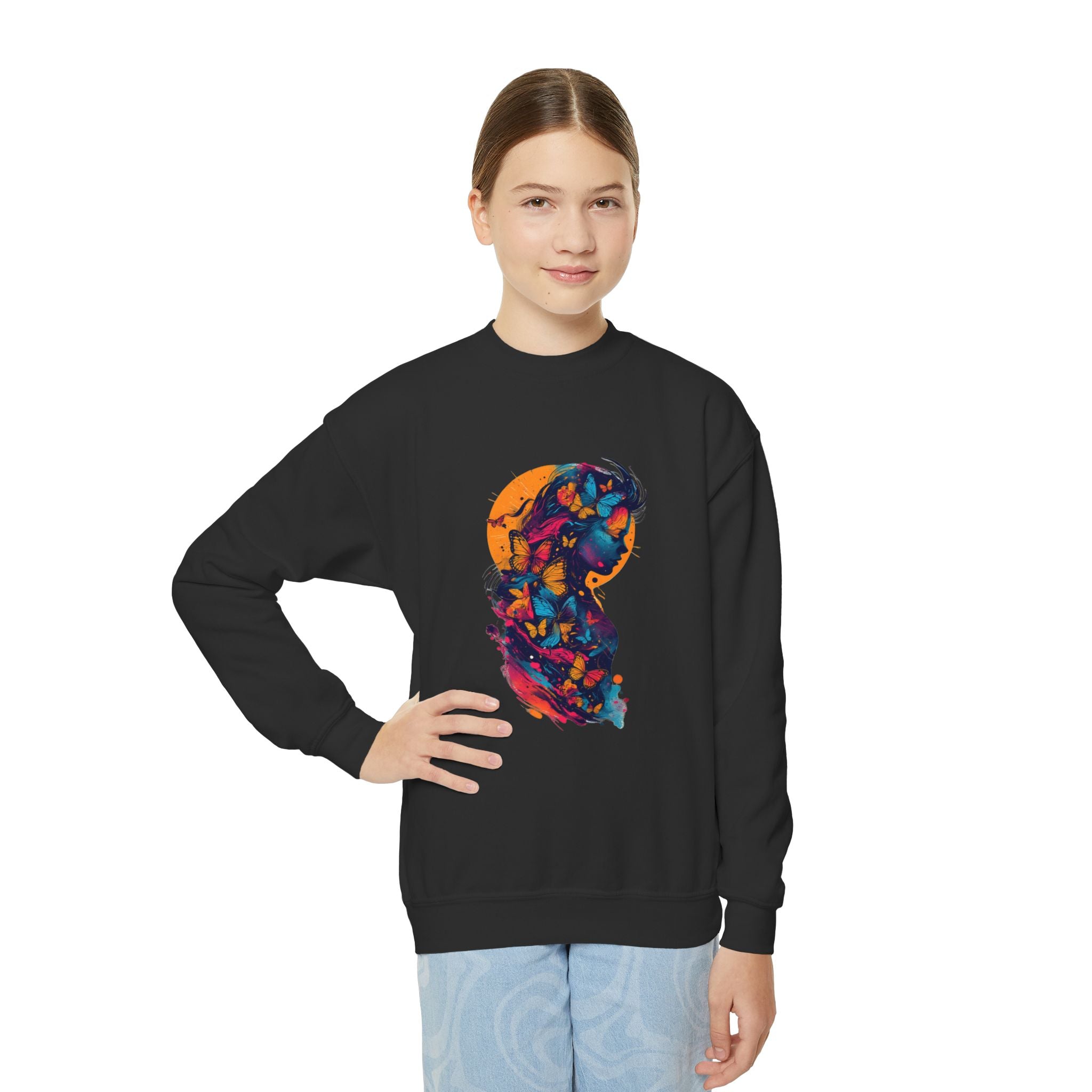 Youth Sweatshirt — Colorful Astronaut Silhouette Crewneck