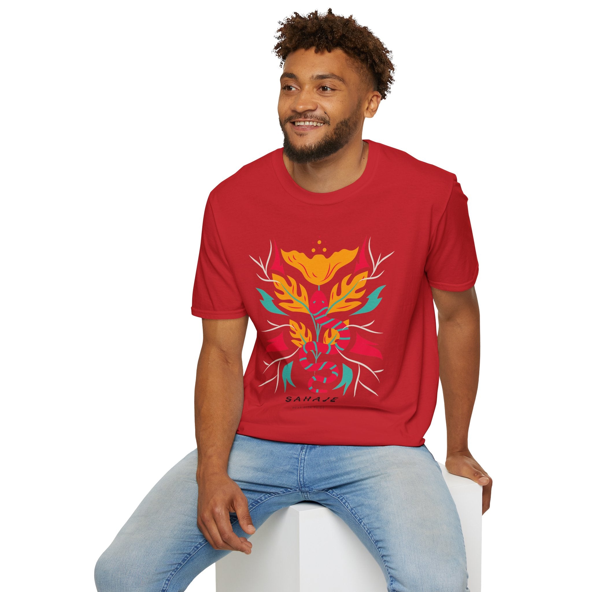 Sahaje Floral Snake Graphic T‑Shirt — Colorful Botanical Serpent Tee