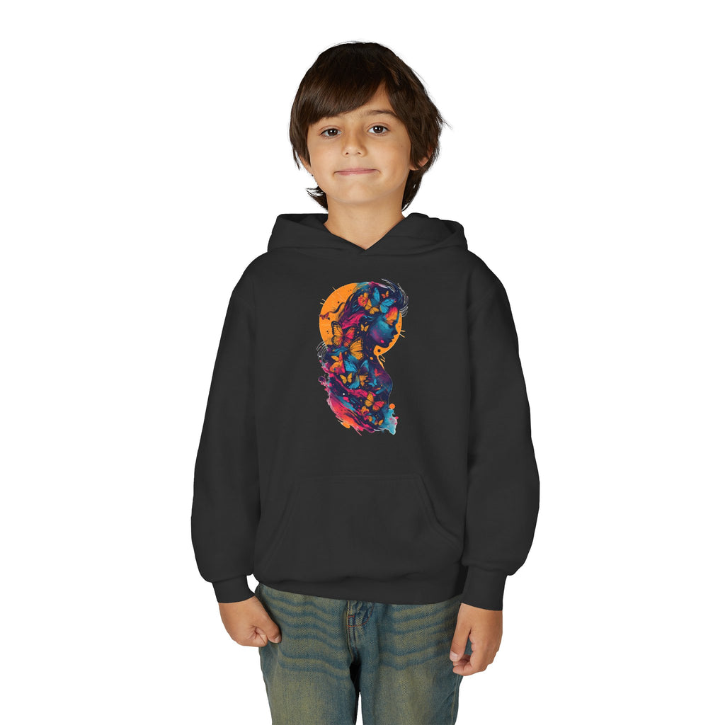 Youth Hoodie — Colorful Butterfly Silhouette Kids Pullover